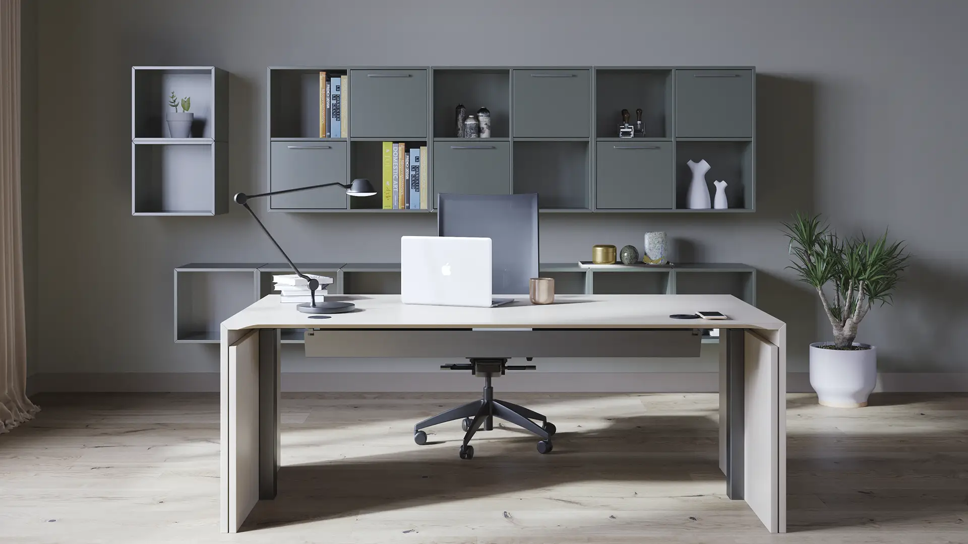 Delta45 Storage on wall behind end table