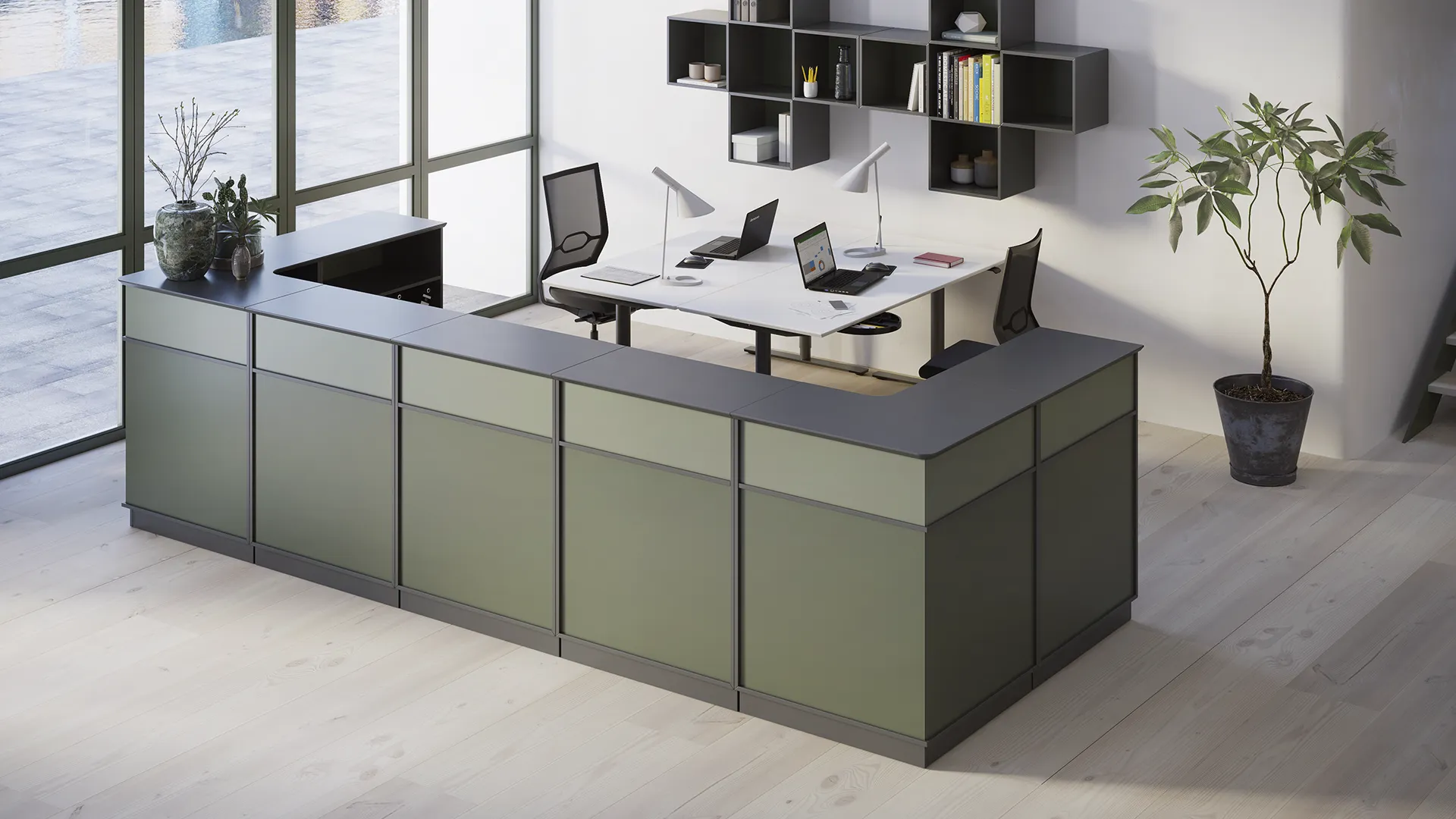 Skrankeopsætninger grønlig farver