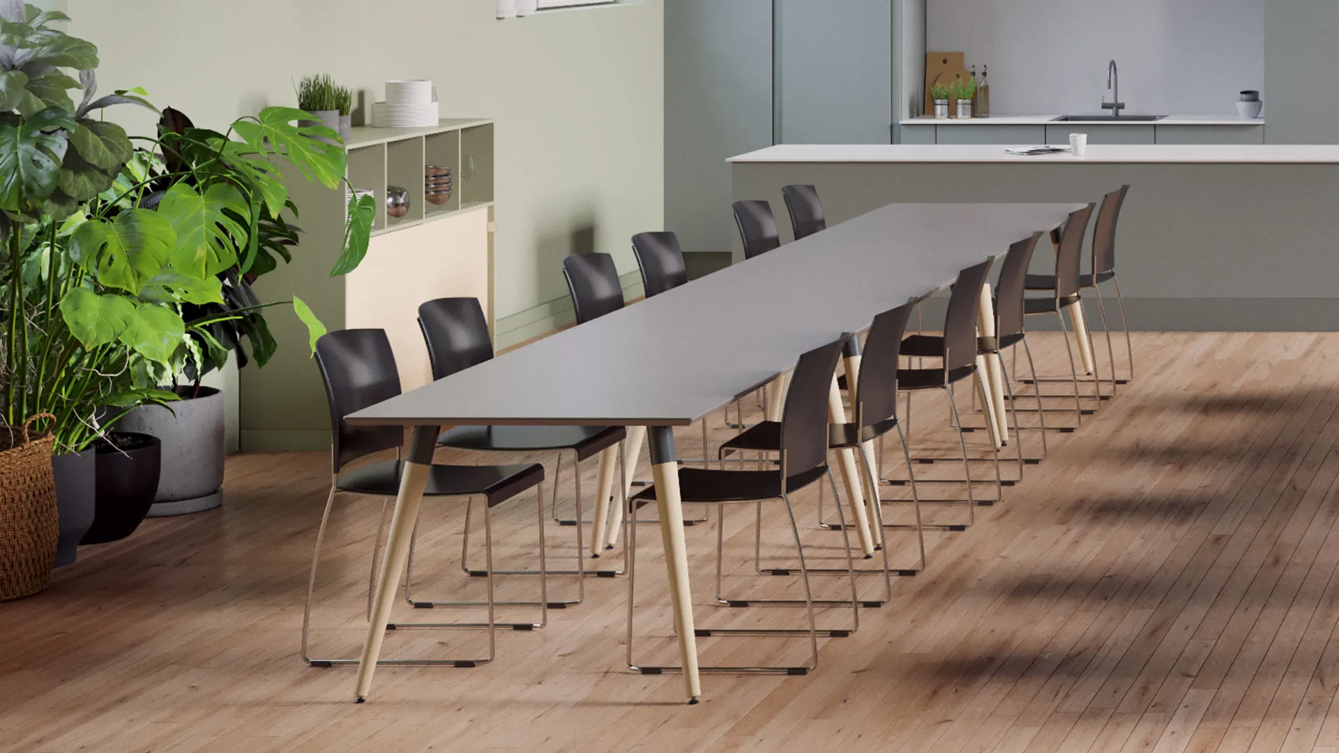 XL conference table with stitching chair